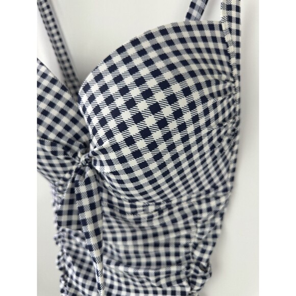 Torrid Navy Gingham Tie Front Wireless Ruched One-Piece Swimsuit Plus Size 4 4X - Picture 6 of 16